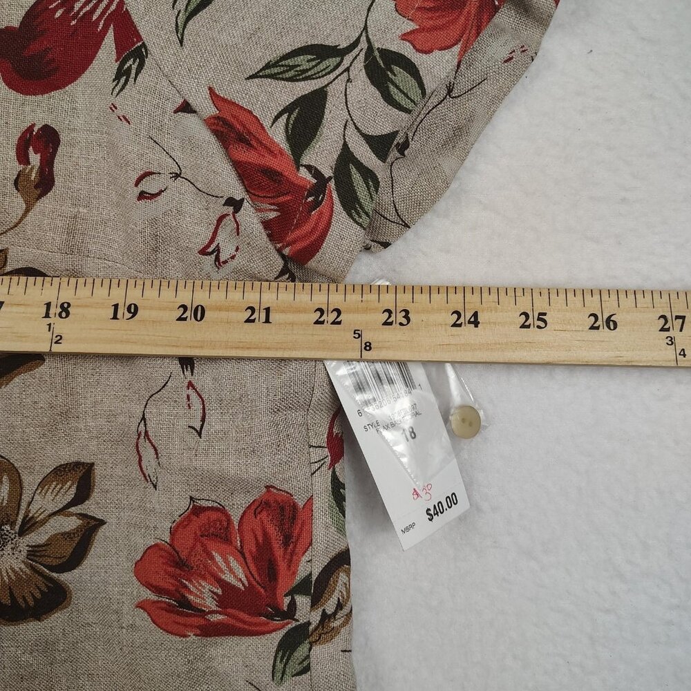 VTG Style & Co. Collection Linen Shirt Womens sz 18 Beige Flax Bali Floral - Picture 8 of 8